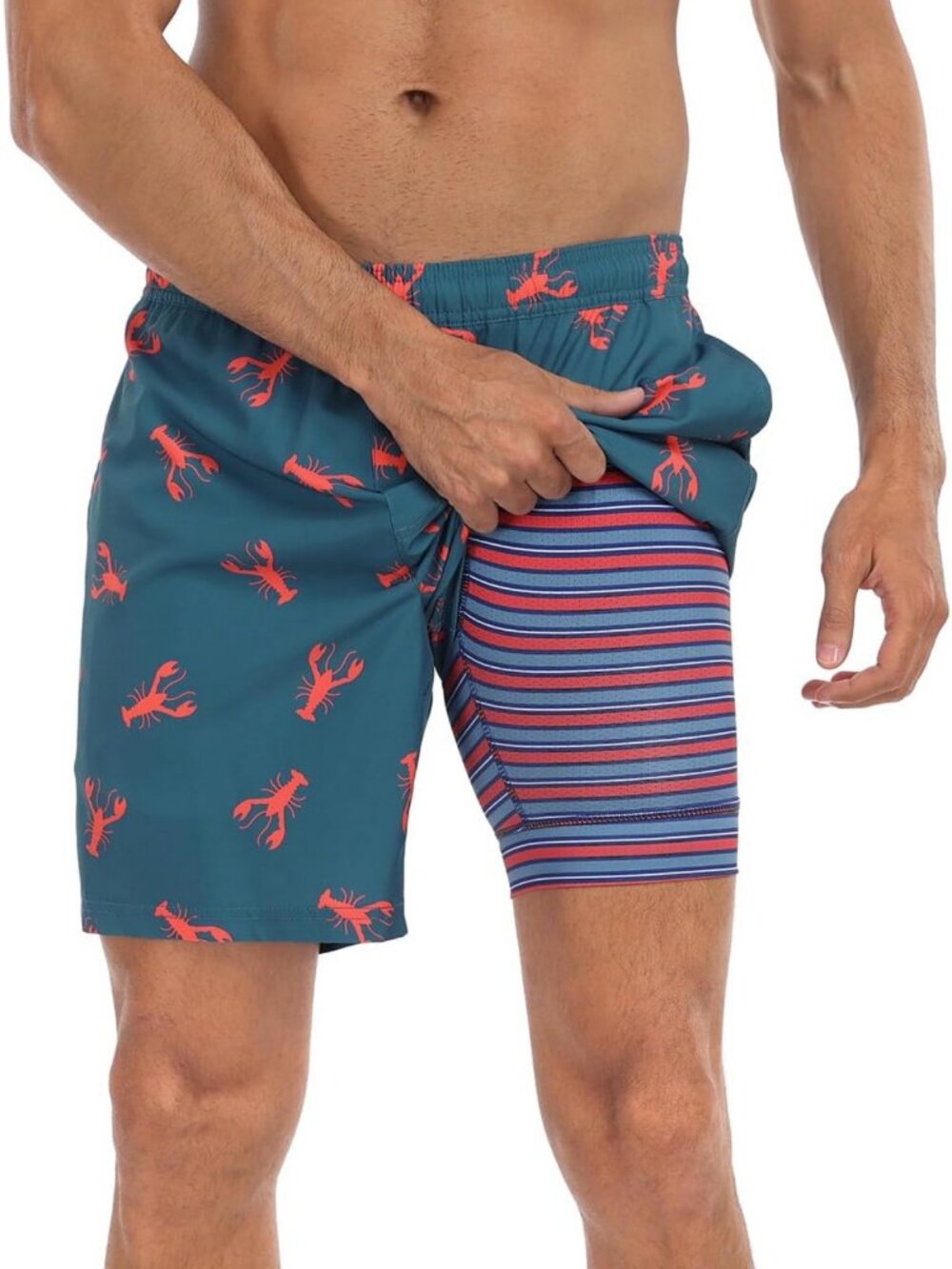 Men's Quick-Dry Swim Trunks with Compression Liner, 7-Inch Inseam, Fun Design